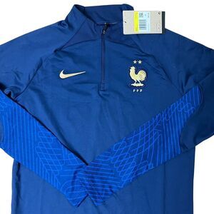 Nike Warmup Soccer Jersey Men's S Blue 1/4th Zip DH6455-410 France Nat. Team New